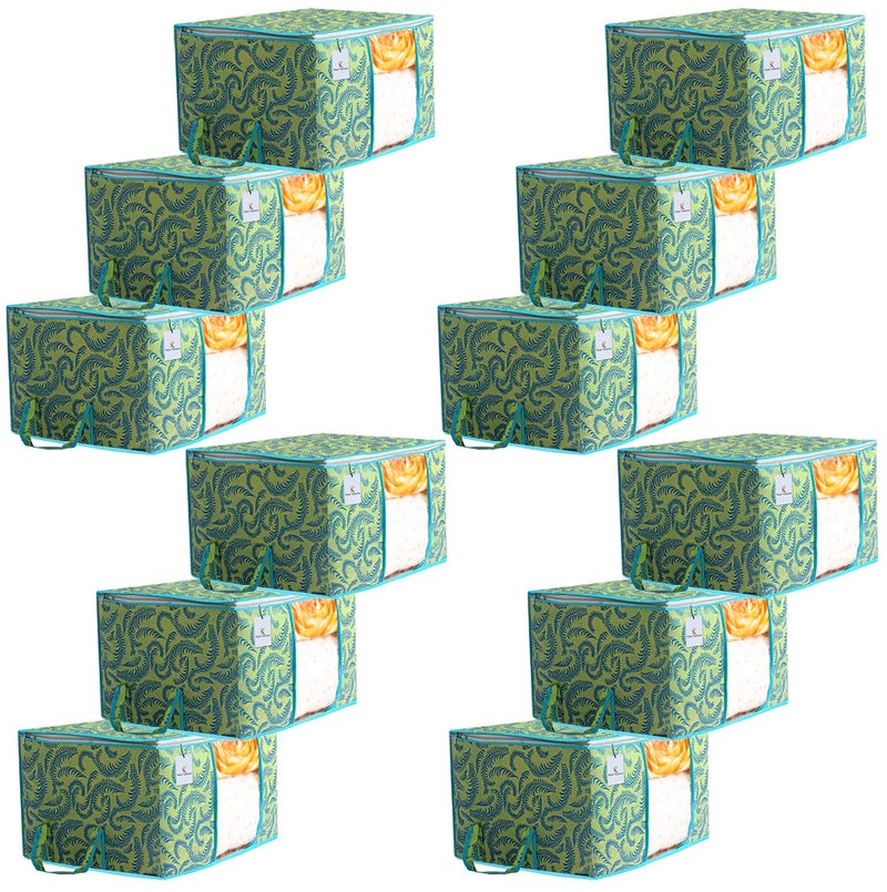 Kuber Industries Metalic Printed 12 Piece Non Woven Underbed Storage BagStorage OrganiserBlanket Cover with Transparent WindowExtra Large Green CTKTC034456 - Image 1