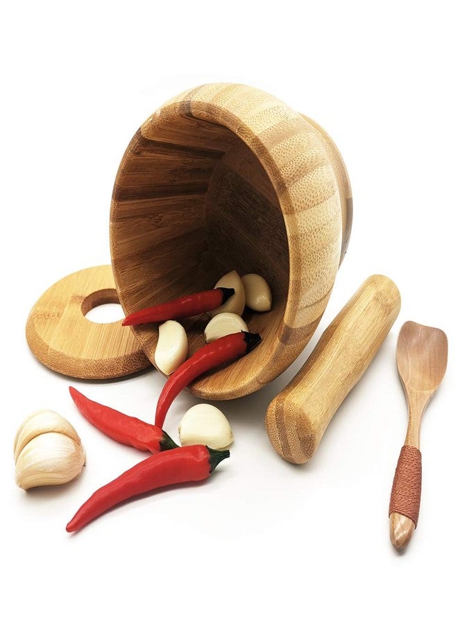 BLBM Wooden Mortar and Pestle Set with a Lid and Spoon - Image 1