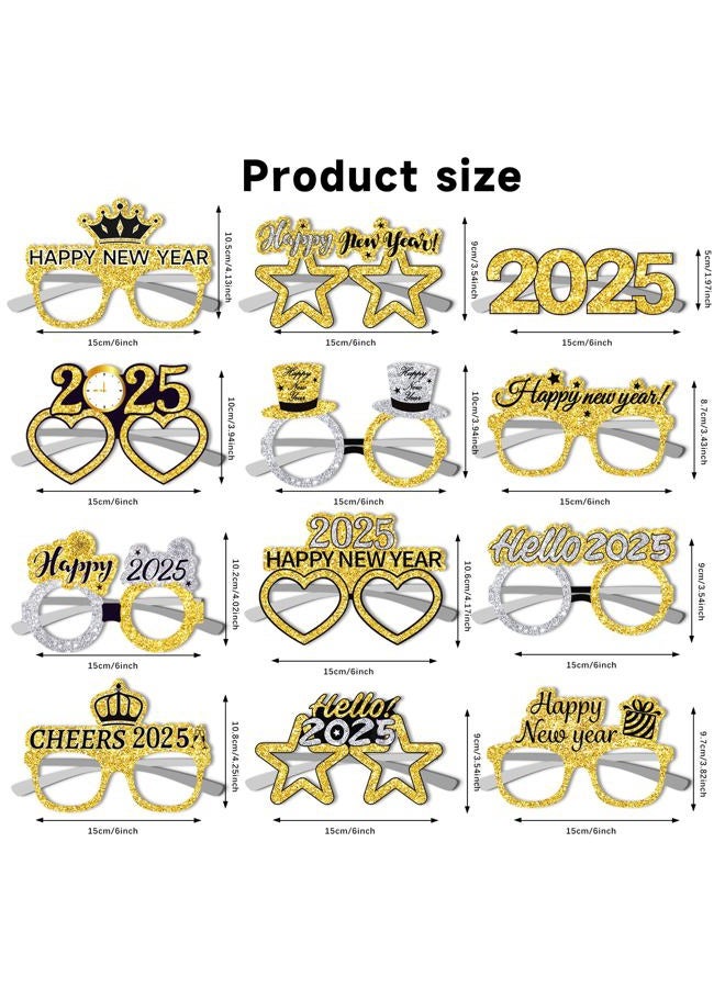 Lide Road 12 Pcs 2025 New Year Eyeglasses Mask New Year's Eve Selfie Props New Year's Eve Party Supplies New Year's Eve Photo Props for Happy New Year Party Supplies - Image 2