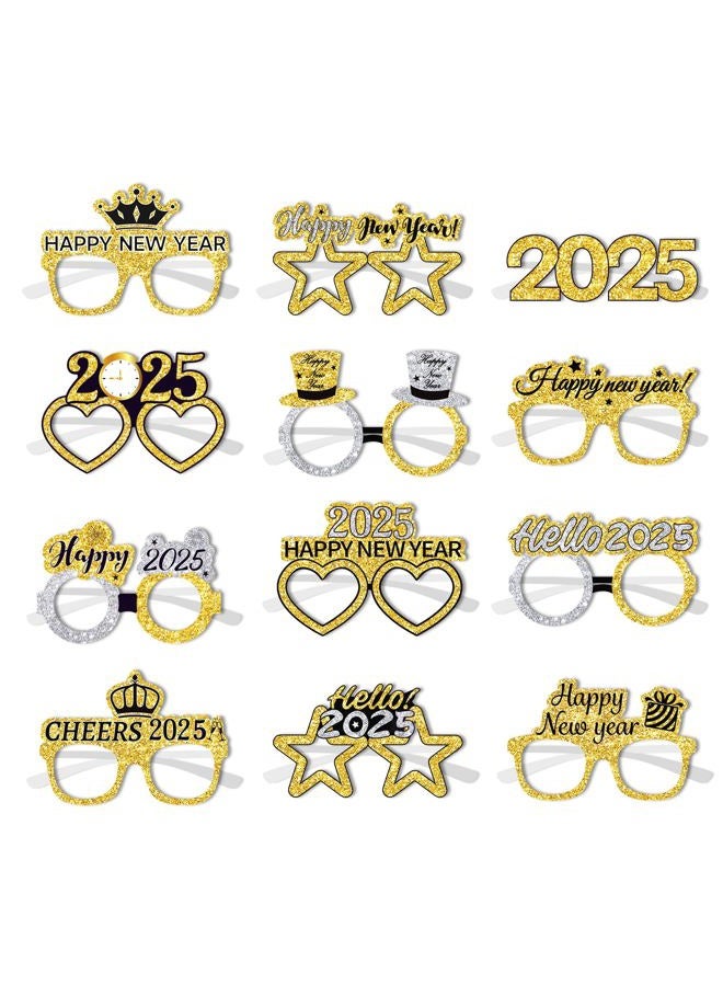 Lide Road 12 Pcs 2025 New Year Eyeglasses Mask New Year's Eve Selfie Props New Year's Eve Party Supplies New Year's Eve Photo Props for Happy New Year Party Supplies - Image 1