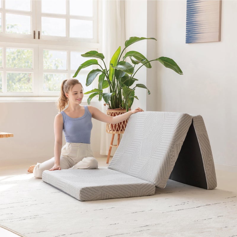 MLILY TriFold Memory Foam Mattress 4 inch Twin Folding Mattress with Collapsible and Washable Cover Travel and Guest Mat 75384 Grey
