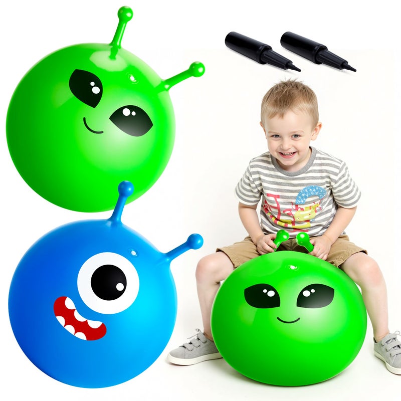 ZOOJOY Hopper Ball 2 Pack 18In Bouncy Ball with Handle Alien Monste Horn Hop Balls Girls Boys Toys for for SportSchoolTeam Inflatable Kids Gifts for 3 4 5 6 7 8 Yr Old for Indoor Outdoor Game - Image 3