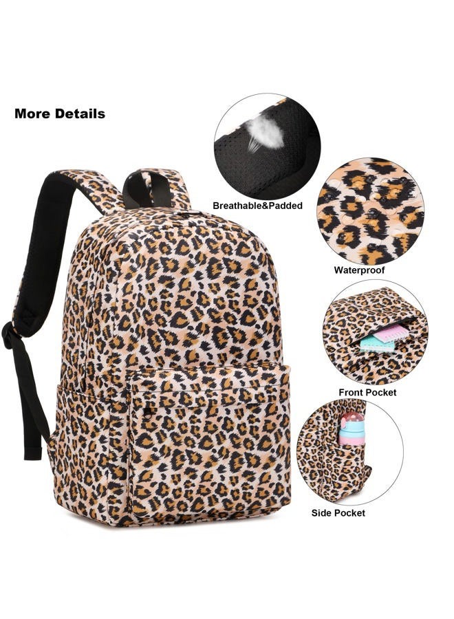 Kouxunt Girls School Backpacks for Kids Teens, 3-in-1 School Bag Bookbags Set with Lunch Bag Pencil Case, Leopard, L, Schoolbag Set - Image 4