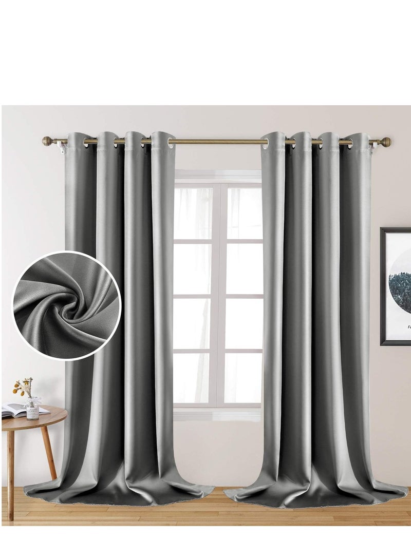 Umeema Blackout Window and Door Curtains for Bedroom, Living room with Grommet Top (Width 150cm and Length 270cm) Two pieces set. (Grey)  - Image 1