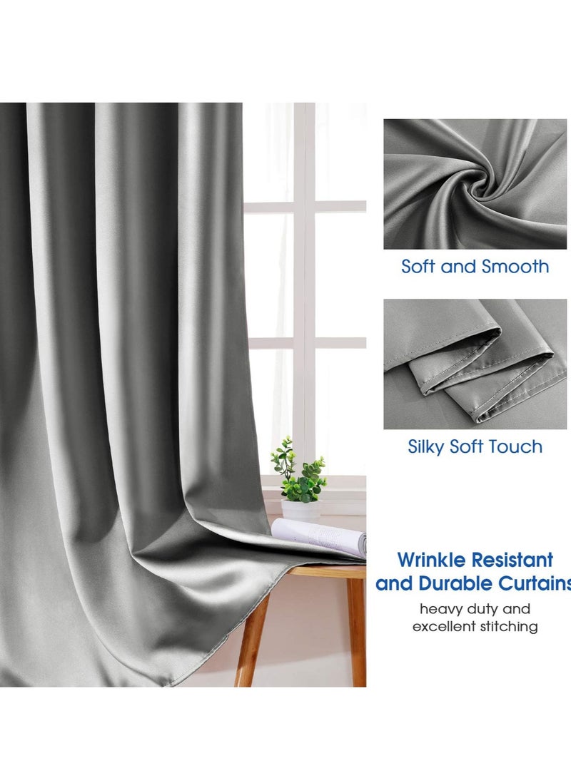 Umeema Blackout Window and Door Curtains for Bedroom, Living room with Grommet Top (Width 150cm and Length 270cm) Two pieces set. (Grey)  - Image 2
