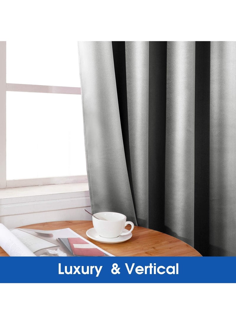 Umeema Blackout Window and Door Curtains for Bedroom, Living room with Grommet Top (Width 150cm and Length 270cm) Two pieces set. (Grey)  - Image 3