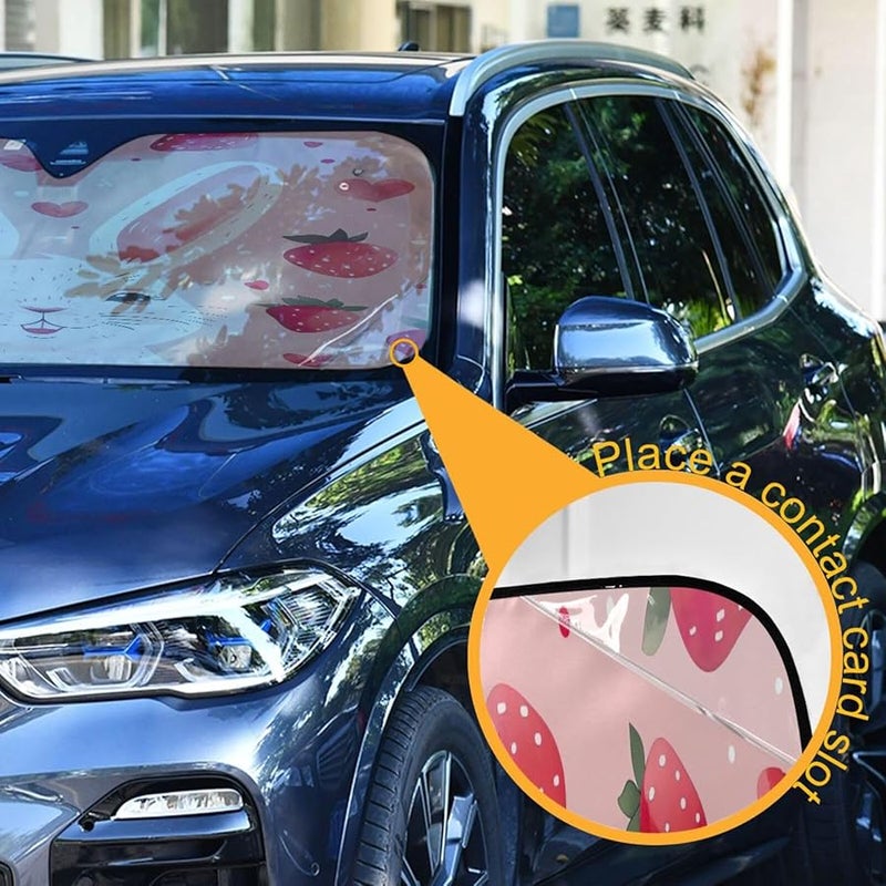 مظلة شمسية قابلة للطي للسيارة على شكل أرنب لطيف، واقي من الأشعة فوق البنفسجية 53 × 23.5 بوصة - Image 3