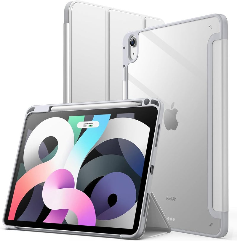 Jetech Case for iPad Air 11-Inch M4/M3/M2 (2026/2025/2024), iPad Air 5/4 (2022/2020 5th/4th) with Pencil Holder, Clear Transparent Back Slim Stand Shockproof Tablet Cover (Silver) - Image 1