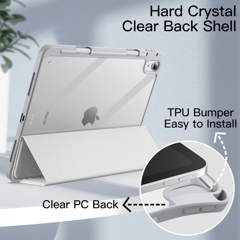 Jetech Case for iPad Air 11-Inch M4/M3/M2 (2026/2025/2024), iPad Air 5/4 (2022/2020 5th/4th) with Pencil Holder, Clear Transparent Back Slim Stand Shockproof Tablet Cover (Silver) - Image 3