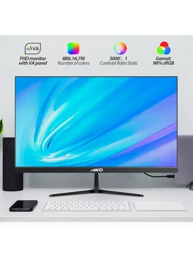 نيكو شاشة نيكو 22 بوصة FHD، لوحة IPS بمعدل تحديث 100 هرتز، دقة 1920×1080، شاشة LED فائقة النحافة مع منافذ HDMI وVGA، موديل 22NMSX - أسود. - Image 2