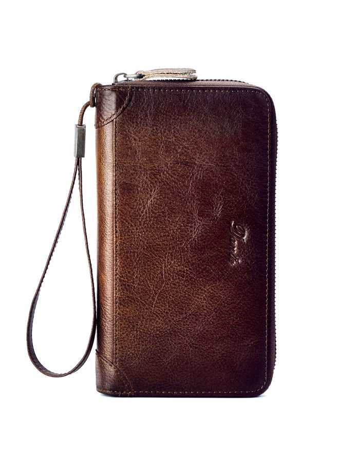 دانتي محفظة جلدية قديمة بسيطة مضادة للسرقة ومضادة للمغناطيسية يمكن أن تحمل هاتفًا محمولًا ومحفظة مريحة باللون البني - Image 4