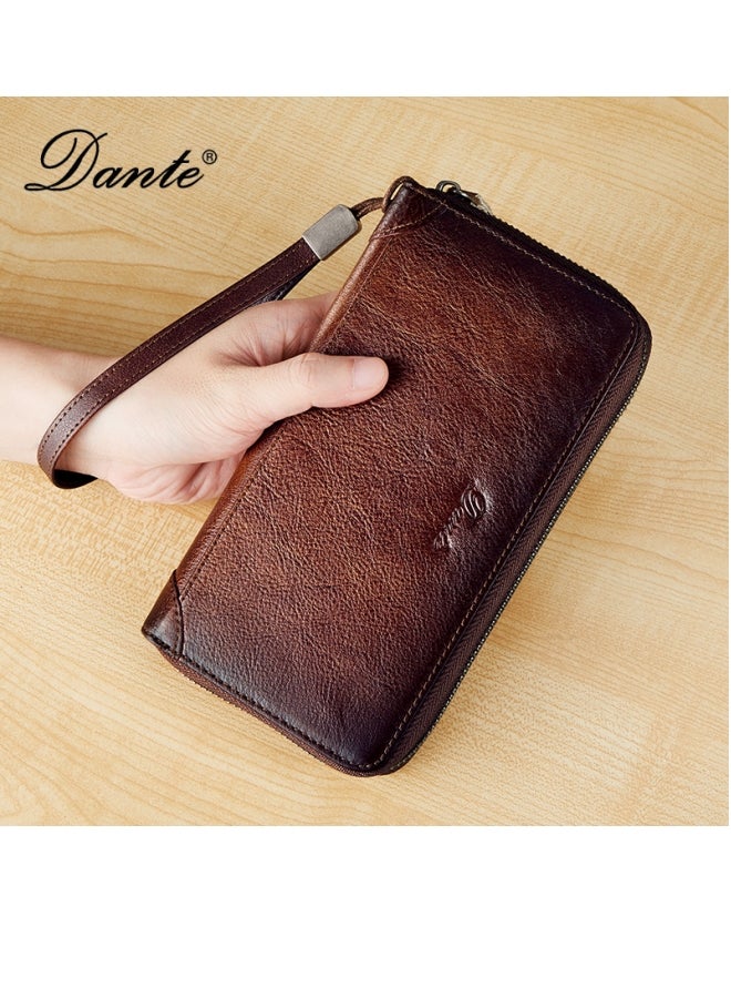 دانتي محفظة جلدية قديمة بسيطة مضادة للسرقة ومضادة للمغناطيسية يمكن أن تحمل هاتفًا محمولًا ومحفظة مريحة باللون البني - Image 1