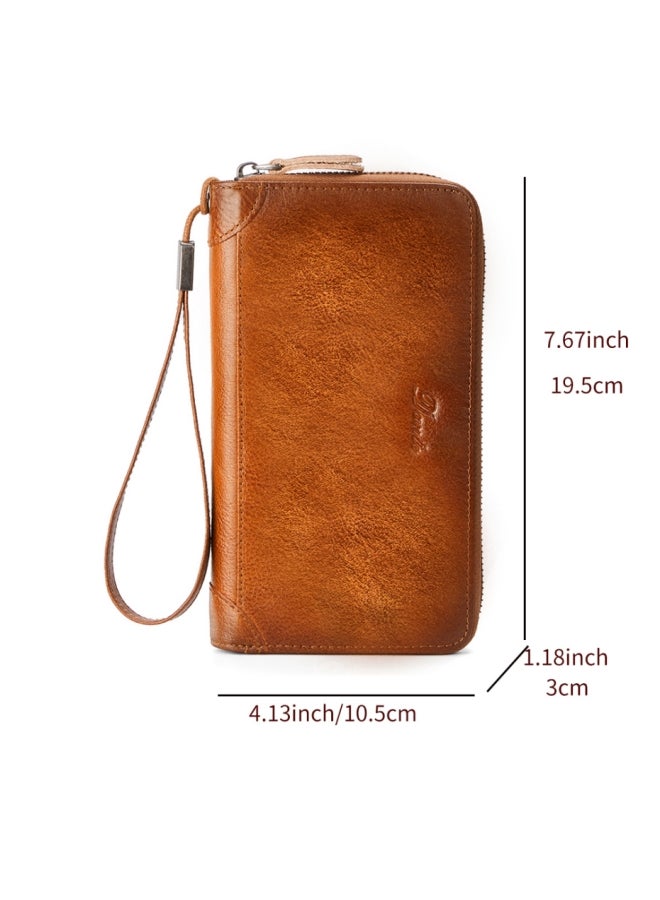 دانتي محفظة جلدية قديمة بسيطة مضادة للسرقة ومضادة للمغناطيسية يمكن أن تحمل هاتفًا محمولًا ومحفظة مريحة باللون البني - Image 5