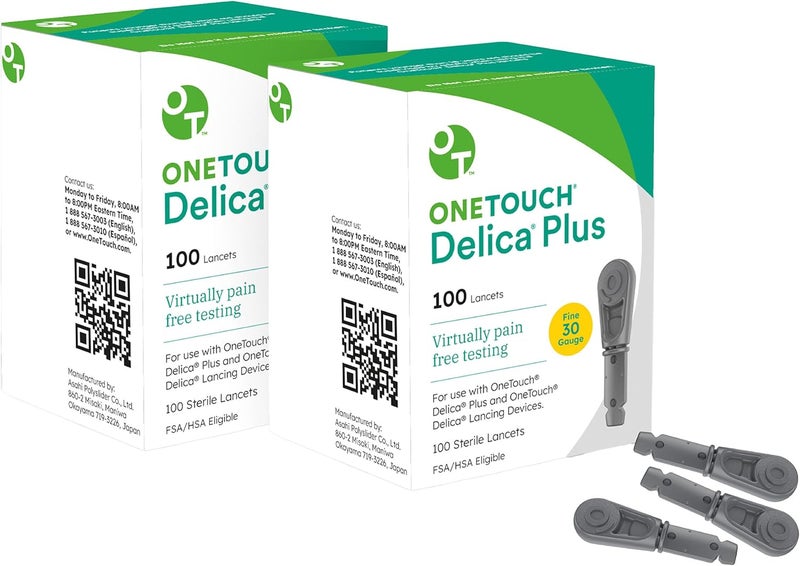 ONETOUCH OneTouch Delica Plus Lancets for Diabetes Testing | Fine 30-Gauge Lancets for Blood Test | Diabetic Supplies for Blood Sugar Monitor | Diabetic Lancets for Lancing Device, 200 Count
