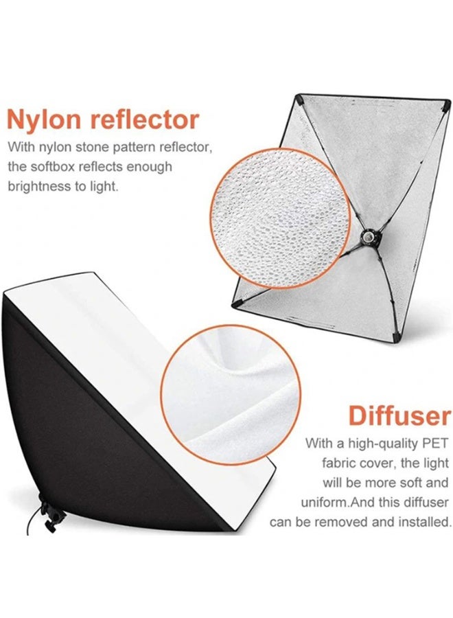 Glanfen Professional 50x70cm Photography Softbox Lighting Kit with 135W 5500K LED Bulbs, Adjustable Stand & Carry Bag - Image 4