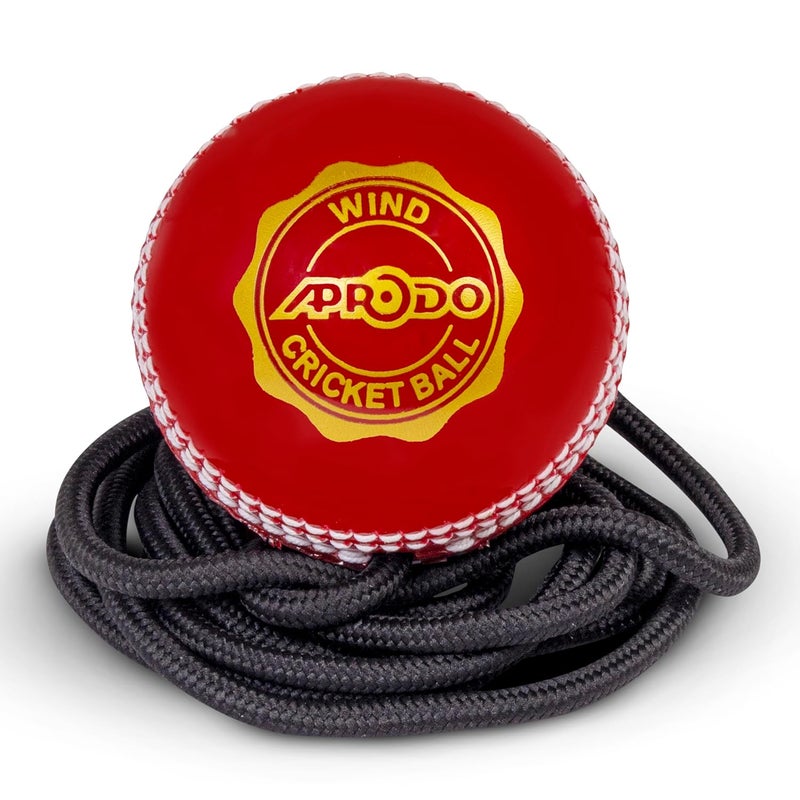 Aprodo Synthetic I Ball with a Cord Cricket Hanging Durable Recommended for Practice Traning, Knocking with Rope Threaded in Seam (Red-Hanging Ball) - Image 1