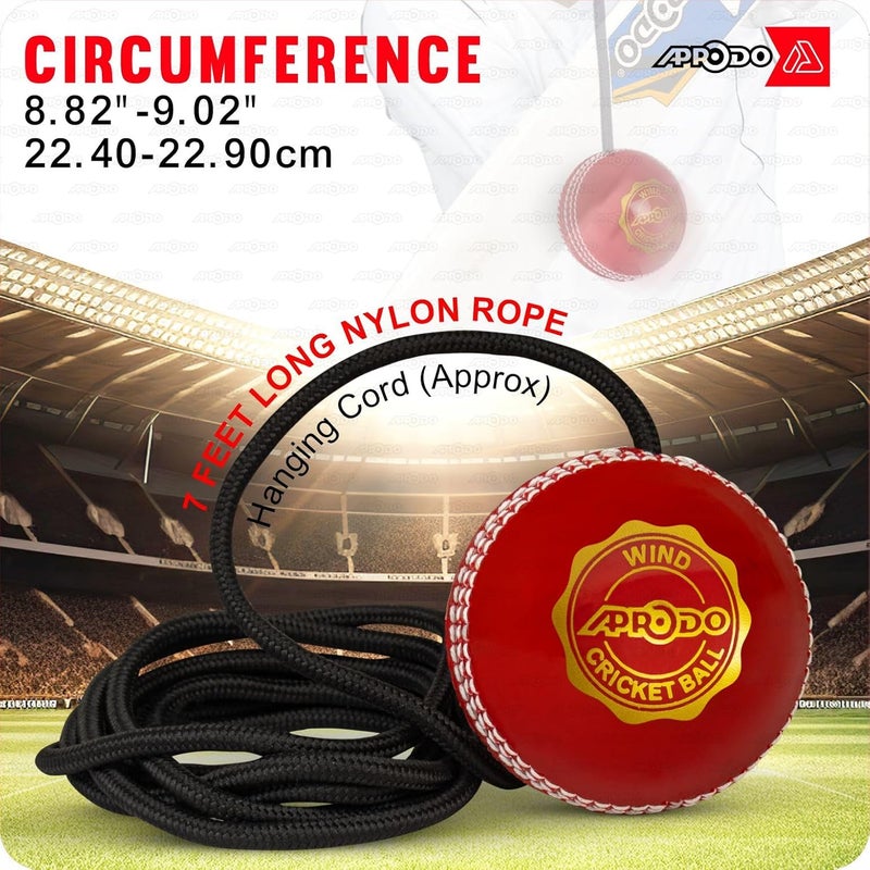 Aprodo Synthetic I Ball with a Cord Cricket Hanging Durable Recommended for Practice Traning, Knocking with Rope Threaded in Seam (Red-Hanging Ball) - Image 2