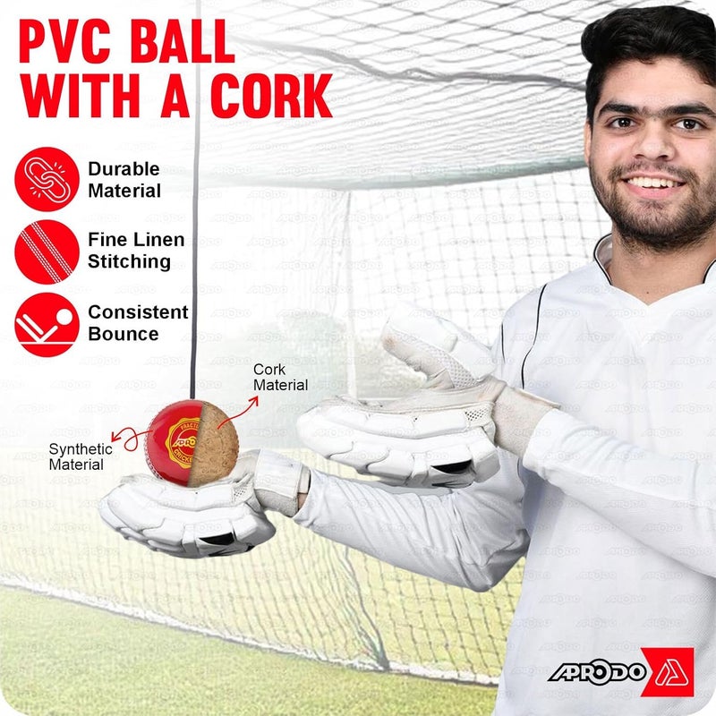 Aprodo Synthetic I Ball with a Cord Cricket Hanging Durable Recommended for Practice Traning, Knocking with Rope Threaded in Seam (Red-Hanging Ball) - Image 4