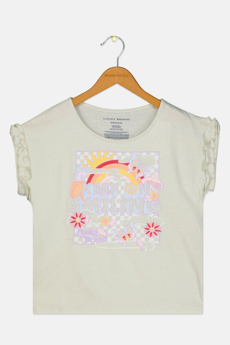 LUCKY BRAND Kids Girl Graphic Print Top, Mint Green - Image 1