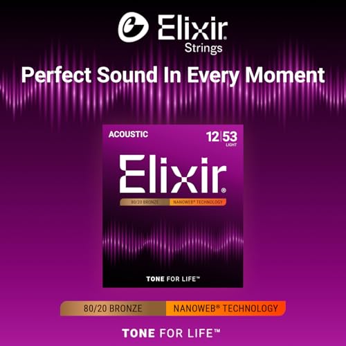 Elixir Strings, Acoustic Guitar Strings, 80/20 Bronze with NANOWEB Coating, Longest-Lasting Bright and Focused Tone with Comfortable Feel, 6 String Set, Light 12-53 - Image 2
