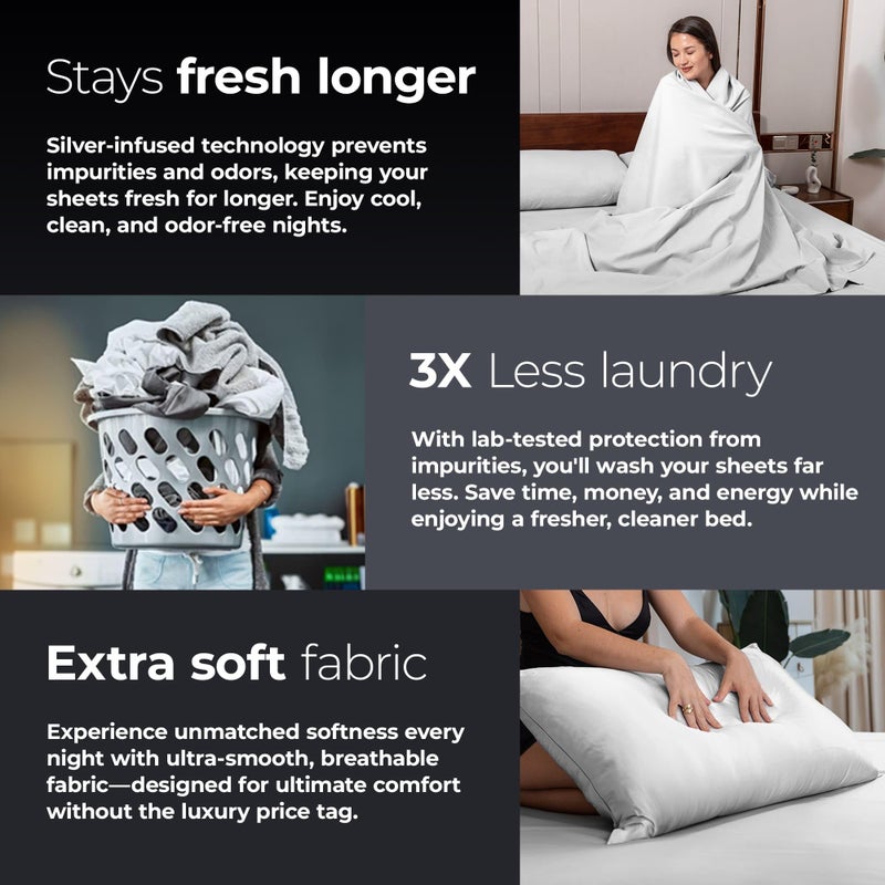 Silvery Silver Infused Bed Sheets Set - Ultra-Soft Temperature-Regulating Fabric with Self-Cleaning Technologyâ„¢ That Stays Fresh 3X Longer for Hygienic Sleep - Image 5