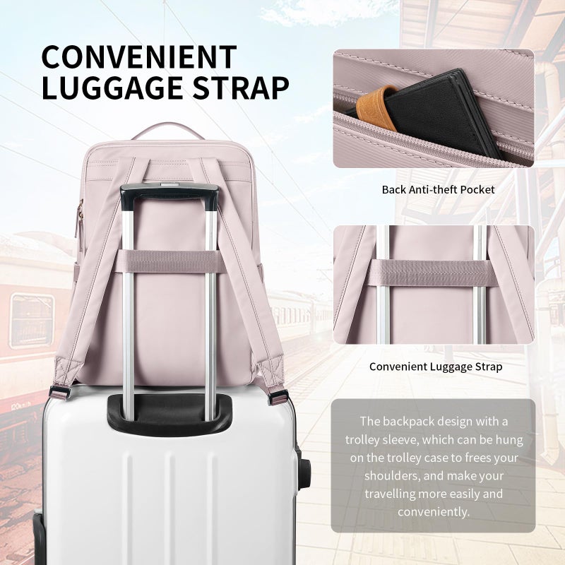GOLF SUPAGS Stylish Laptop Backpack for Women Airline Approved Perfect for Work College and Travel Multi-Functional Casual Daypack Fits 15.6 Inch Notebook (Pinkish Grey) - Image 4