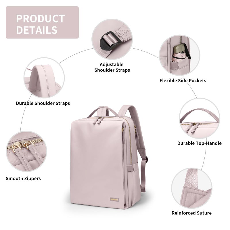 GOLF SUPAGS Stylish Laptop Backpack for Women Airline Approved Perfect for Work College and Travel Multi-Functional Casual Daypack Fits 15.6 Inch Notebook (Pinkish Grey) - Image 3