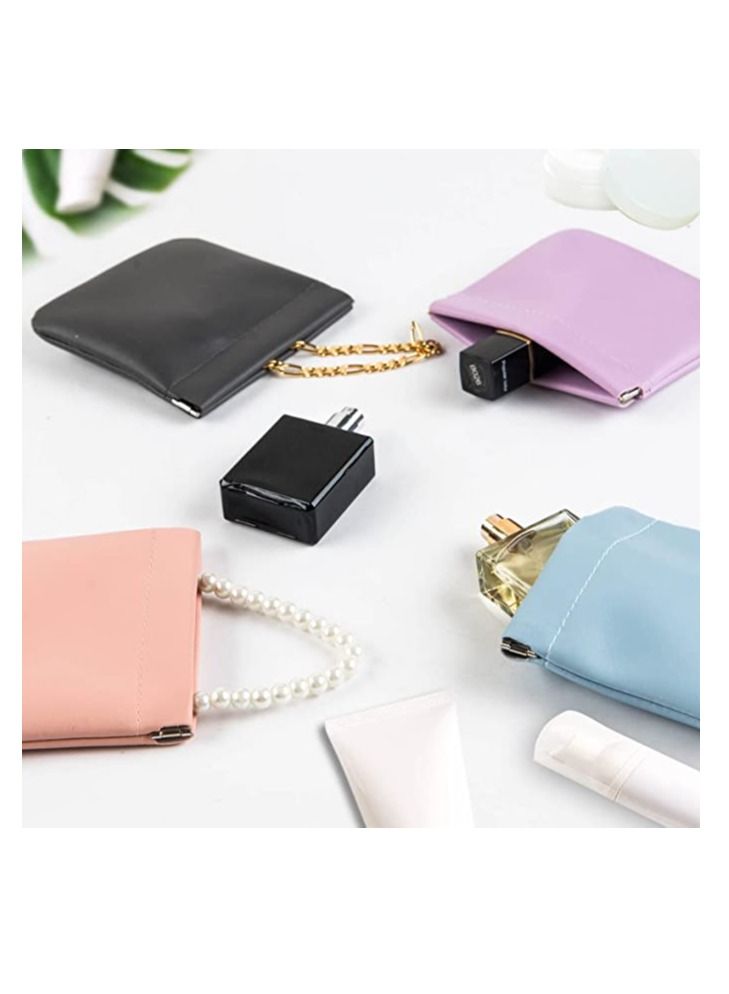 4pcs Lambskin Pocket Cosmetic Bag Waterproof Portable Small Makeup Bag No Zipper Self closing Small Makeup Pouch for Women Mini Makeup Bag Travel Storage for Cosmetics Headphones Jewelry - Image 3
