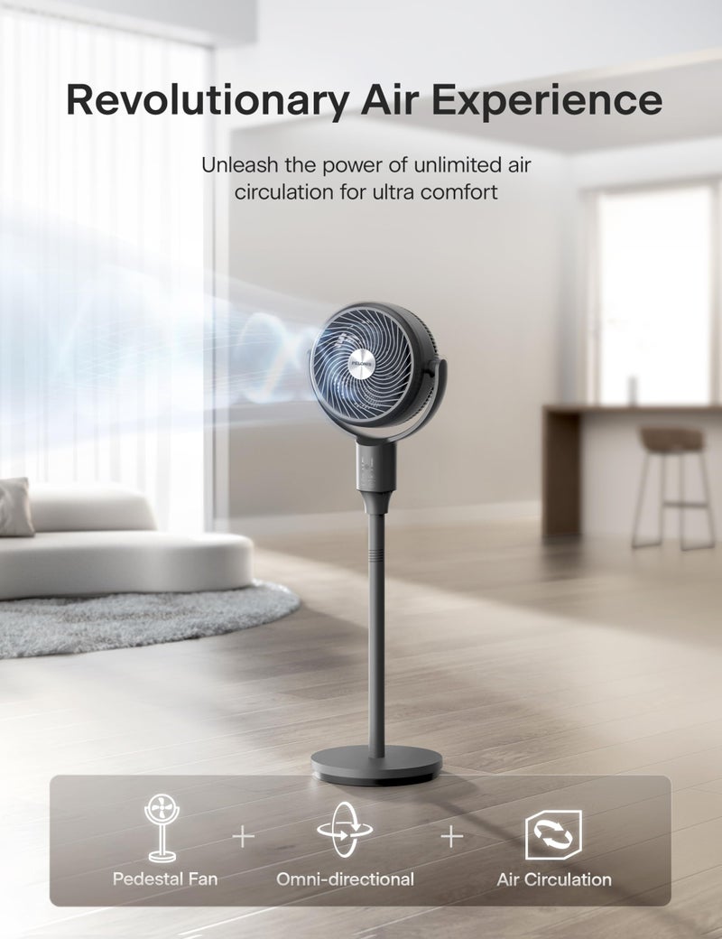 PELONIS Pedestal Fan, Air Circulator, Ultra OmniFlow (135Â°+90Â°Auto Oscillation), Quiet Floor Fan with 3 Speeds, Remote, 7H Timer, Memory Function, Adjustable Height, Standing Fan for Bedroom - Image 3