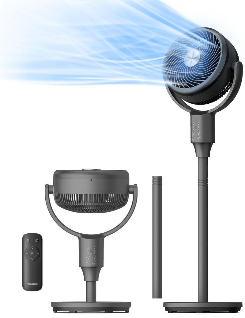 PELONIS Pedestal Fan, Air Circulator, Ultra OmniFlow (135Â°+90Â°Auto Oscillation), Quiet Floor Fan with 3 Speeds, Remote, 7H Timer, Memory Function, Adjustable Height, Standing Fan for Bedroom - Image 1