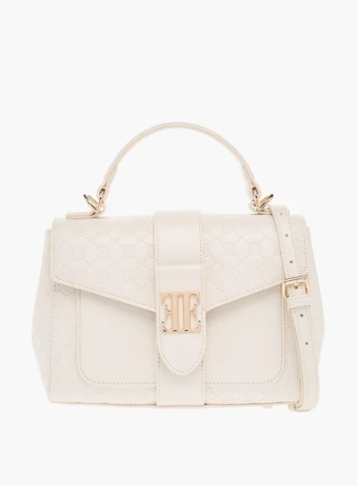 ايل Monogram Embossed Satchel Bag with Flap Closure and Detachable Strap