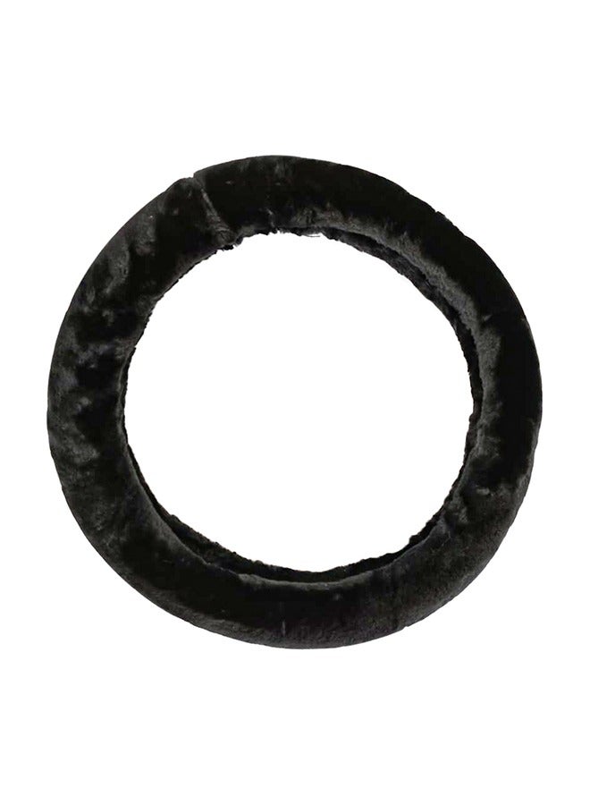 Car Steering Wheel Cover Sheepskin Fur Wool Medium Black - Image 1
