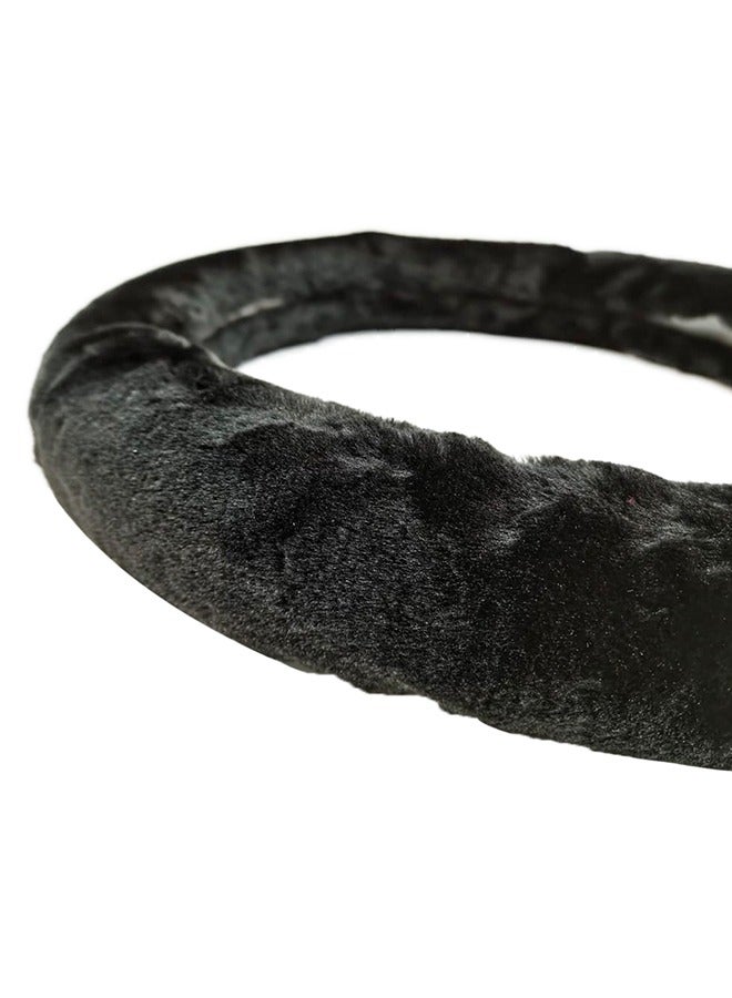 Car Steering Wheel Cover Sheepskin Fur Wool Medium Black - Image 3
