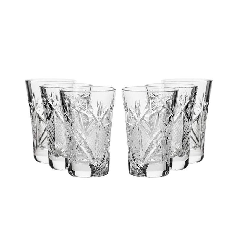 Neman SET of 6 Russian CUT Crystal Shot Glasses 35ml Hand Made 