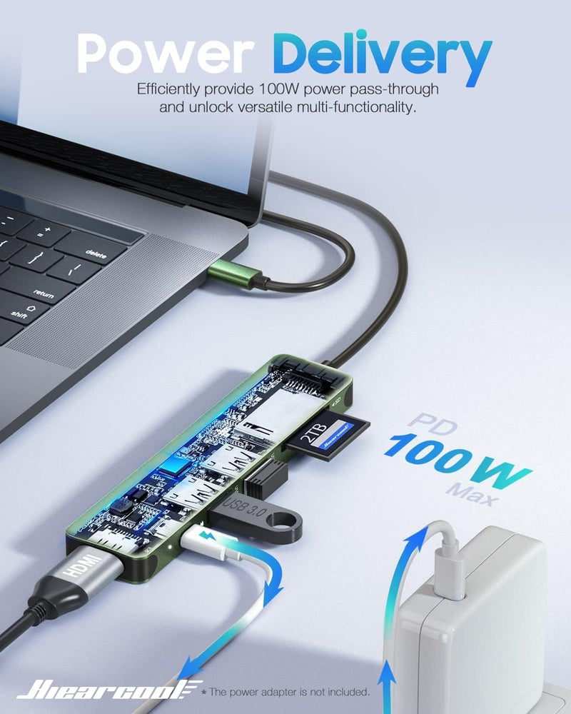 Hiearcool USB C Hub, USB-C Adapter, 7 in 1 USBC to HDMI Multi-Port Adapter Dongle Compatible for Thunderbolt 3 4 MacBook Pro Air Dell Lenovo HP Laptops and Other Type C Devices-Green - Image 3