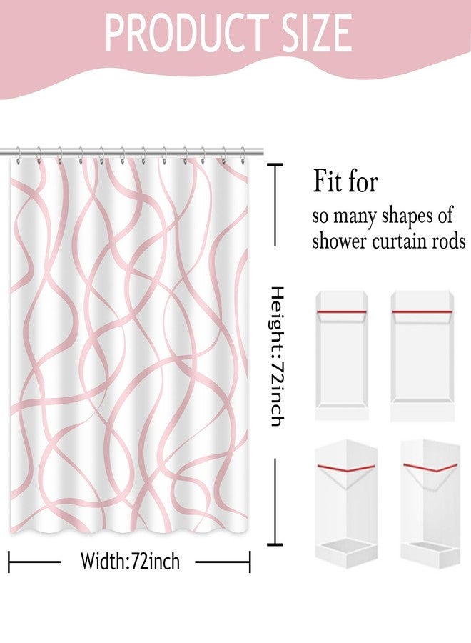 Mocsicka Pink Striped Shower Curtain with 12 Hooks Modern Abstract Wavy Pink Shower Curtain for Girls Women Waterproof Fabric Bath Curtain, 72 x 72 Inch - Image 3