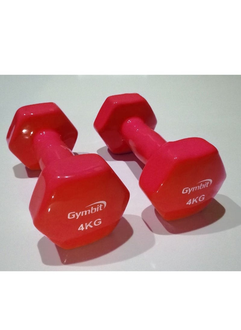 Gymbit Double Dumbbells Vinyl Hexagon Hand Weights for Muscle Training 4 KG, Red  - Image 1