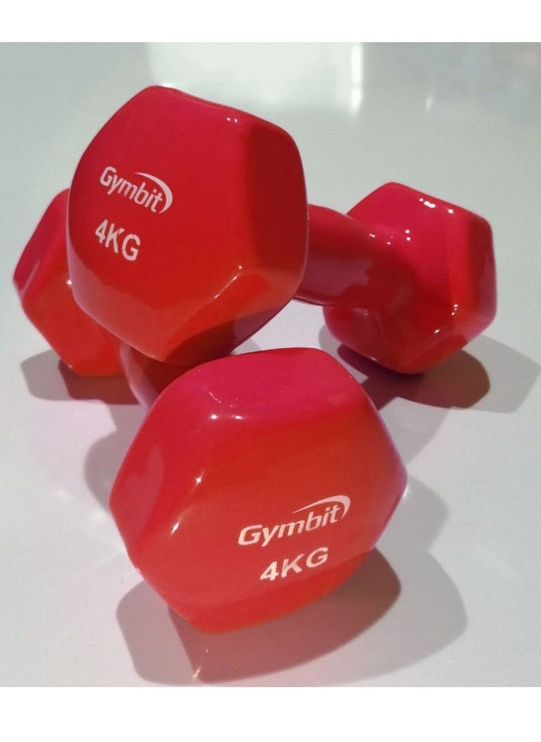 Gymbit Double Dumbbells Vinyl Hexagon Hand Weights for Muscle Training 4 KG, Red  - Image 2