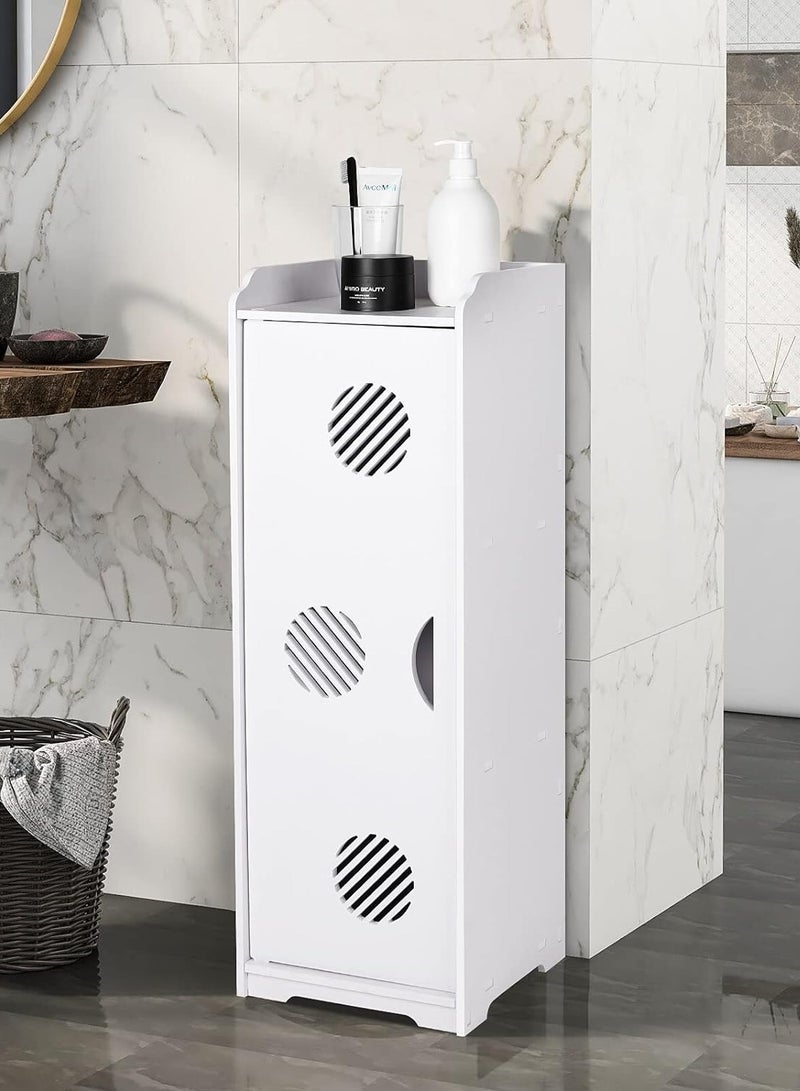 تي بي جي بي خزانة أرضية بيضاء للحمام - وحدة تخزين متعددة الاستخدامات، خزانة أثاث حمام قائمة بذاتها مع باب ورفوف لغرفة المعيشة، غرفة النوم، المطبخ - Image 1