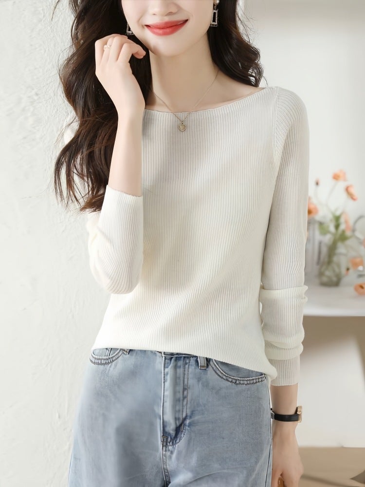 Women'S Sweater Collar Wool Sweater Western Style Thin Long Sleeve Inner Base Shirt Top - Image 4