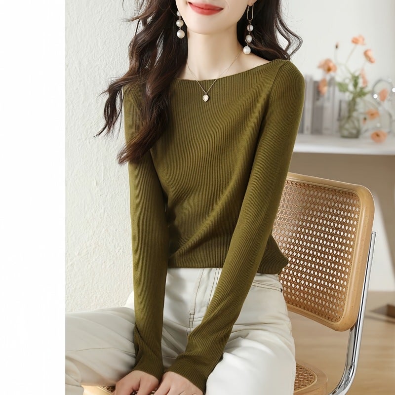 Women'S Sweater Collar Wool Sweater Western Style Thin Long Sleeve Inner Base Shirt Top - Image 1