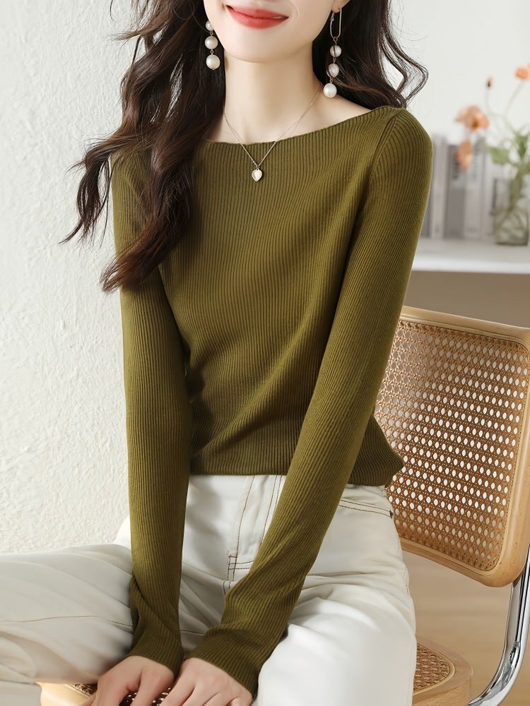 Women'S Sweater Collar Wool Sweater Western Style Thin Long Sleeve Inner Base Shirt Top - Image 2