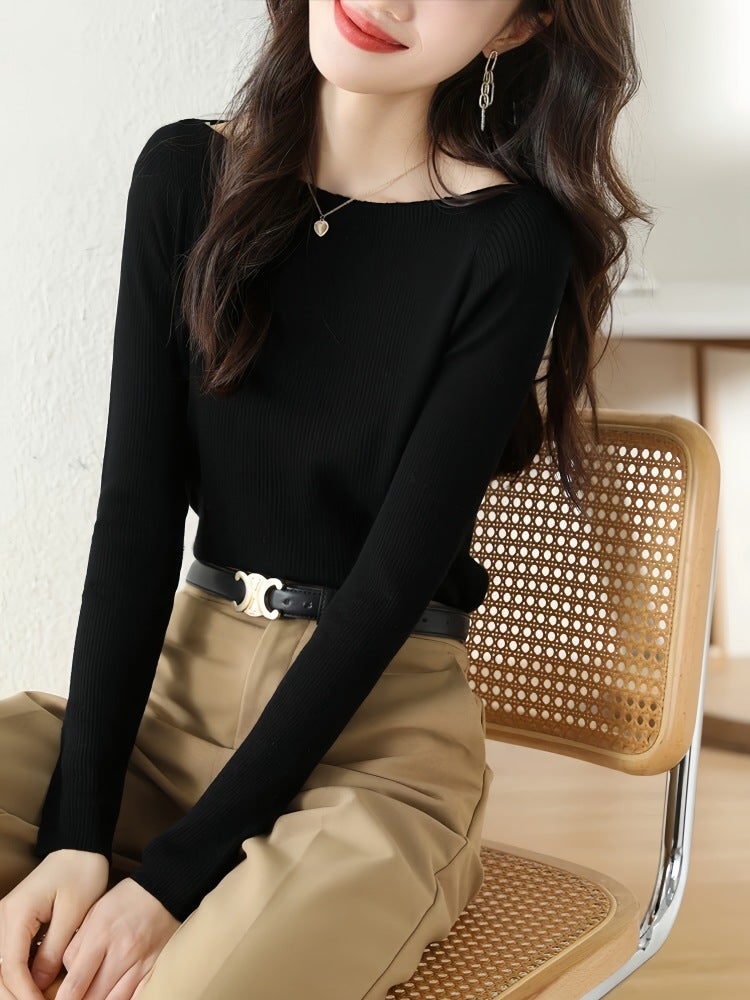 Women'S Sweater Collar Wool Sweater Western Style Thin Long Sleeve Inner Base Shirt Top - Image 3