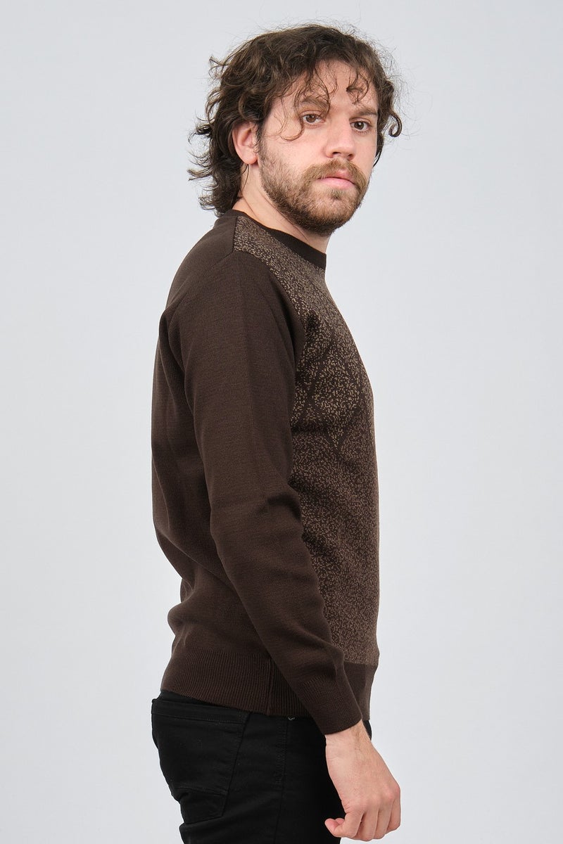 Ateş Triko Ateş Knitwear Men's Crew Neck Patterned Sweater 6091805 Brown  - Image 3