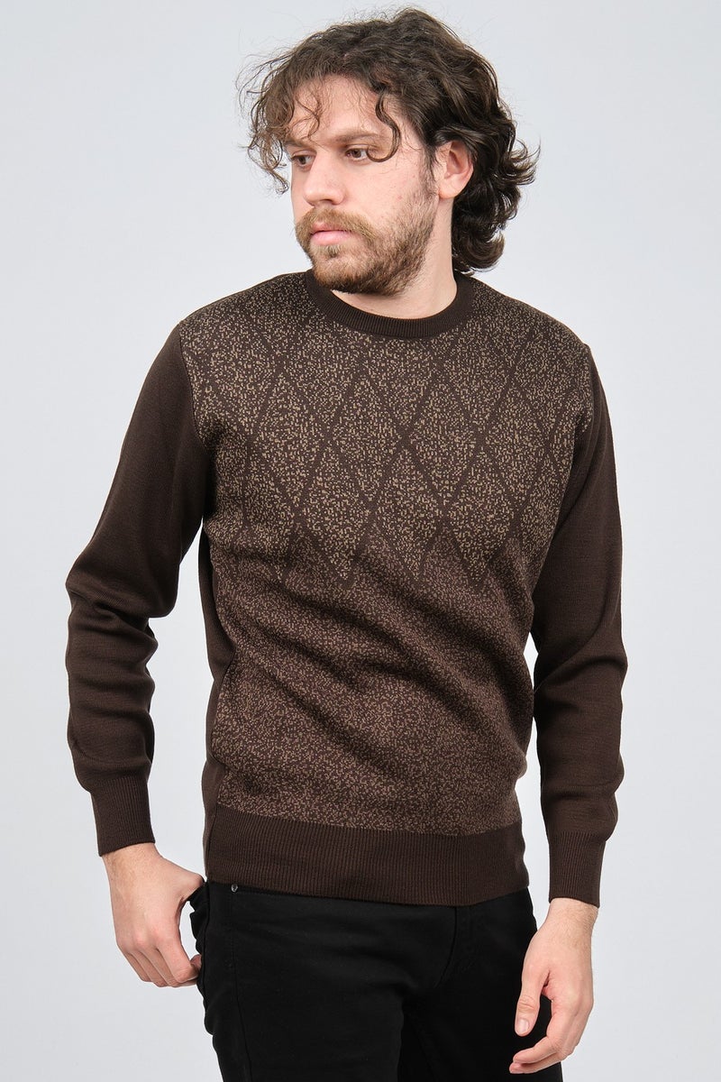 Ateş Triko Ateş Knitwear Men's Crew Neck Patterned Sweater 6091805 Brown  - Image 2