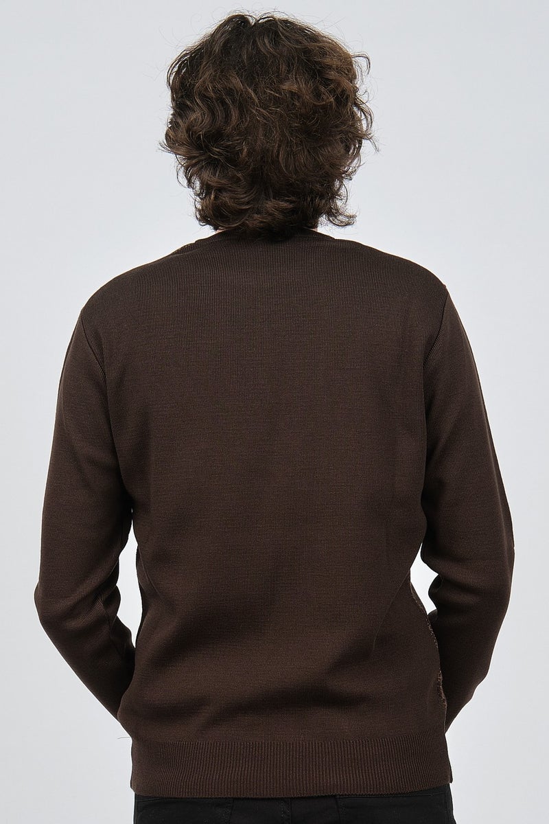 Ateş Triko Ateş Knitwear Men's Crew Neck Patterned Sweater 6091805 Brown  - Image 4