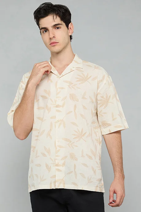 أر أند بي Patterned Shirt with Revere Collar and Short Sleeves