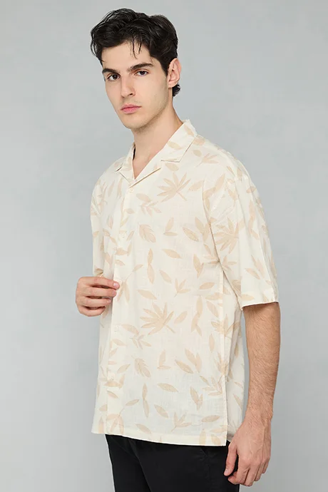 أر أند بي Patterned Shirt with Revere Collar and Short Sleeves