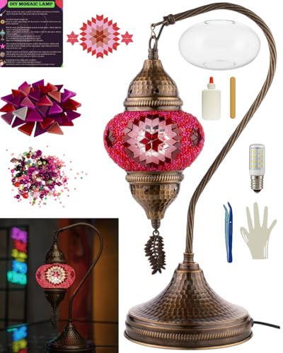 DEMMEX DIY Turkish Moroccan Mosaic Lamp Making Kit Beginner Friendly Mosaic Art Craft Project Kit for Adults Teens No GroutPlaster Needed Fun Easy No Experience Required Pink - Image 1