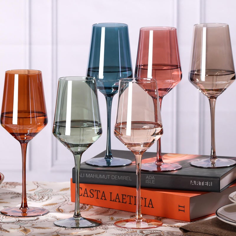 comfit Colored Wine Glasses Set of 615 oz Handblown Leadfree Crystal  Birthday Wedding Housewarming Christmas Gifts for Wine Lovers Women Mom Wife Friend Sister Daughter
